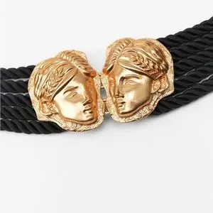 Zara FACES BELT. Black/Golden. Size US 30. New with Tags. NWT Zara Black Leather Women main image 4